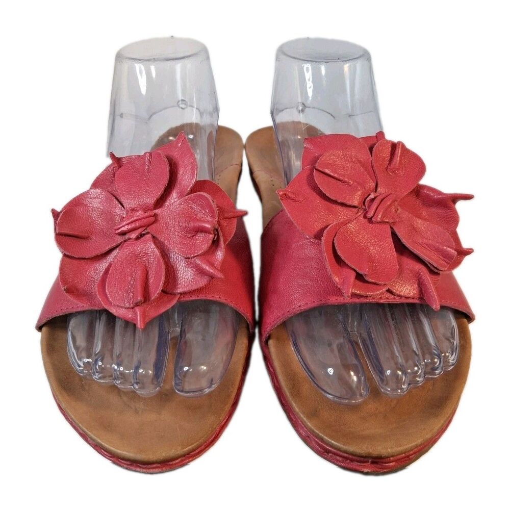 Børn Pink Leather Flower Slide Sandals Women's Size 9M Comfort Flats Flip Flops